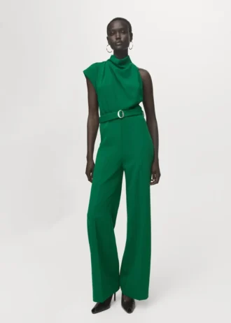 Asymetryczny długi kombinezon z paskiem