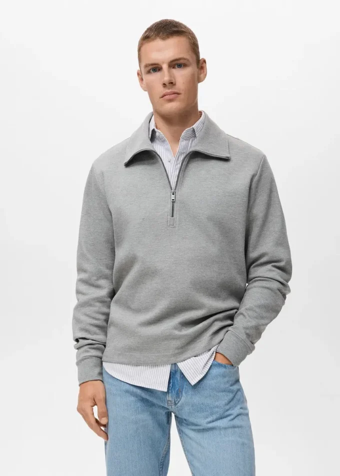 Bawełniana bluza z zamkiem błyskawicznym przy szyi Bawełniana bluza z zamkiem błyskawicznym przy szyi