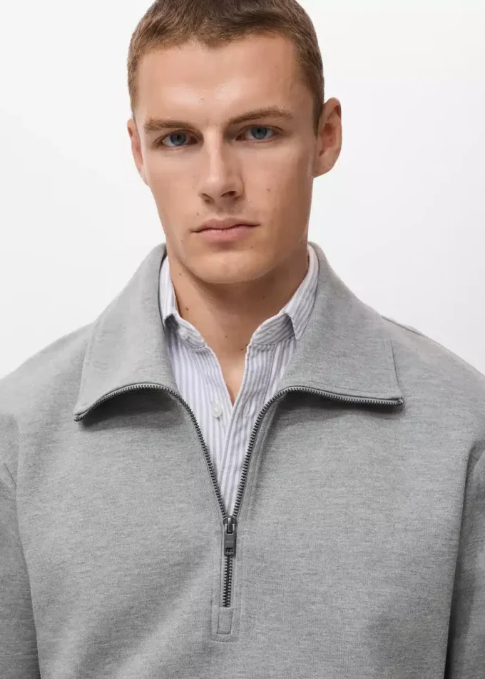 Bawełniana bluza z zamkiem błyskawicznym przy szyi Bawełniana bluza z zamkiem błyskawicznym przy szyi