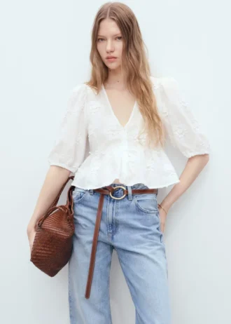 Bawełniana bluzka z kwiatowym haftem