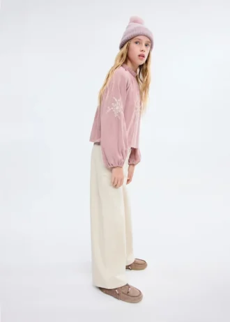 Bawełniana bluzka z kwiatowym haftem