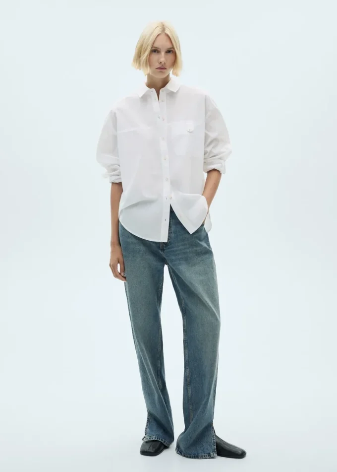 Bawełniana koszula z ozdobnym guzikiem Bawełniana koszula z ozdobnym guzikiem