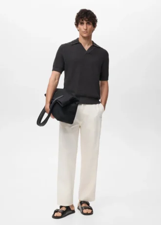 Bawełniana koszulka polo z dzianiny szydełkowej