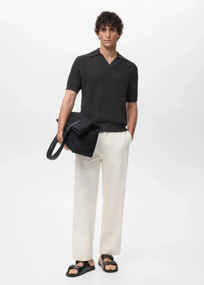 Bawełniana koszulka polo z dzianiny szydełkowej Bawełniana koszulka polo z dzianiny szydełkowej