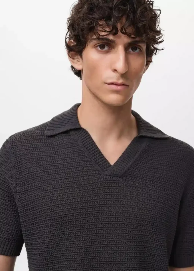 Bawełniana koszulka polo z dzianiny szydełkowej Bawełniana koszulka polo z dzianiny szydełkowej