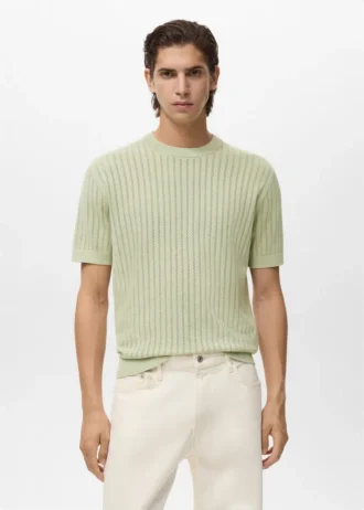 Bawełniana koszulka w paski z ażurowym wzorem