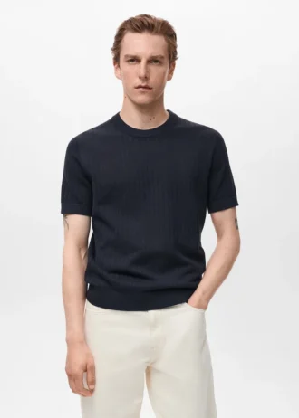 Bawełniana koszulka w paski z ażurowym wzorem