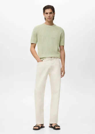 Bawełniana koszulka w paski z ażurowym wzorem