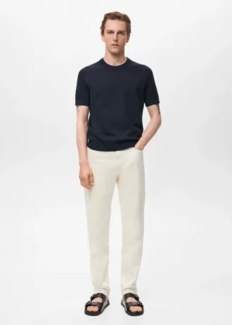 Bawełniana koszulka w paski z ażurowym wzorem