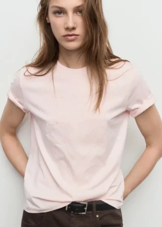 Bawełniana koszulka z haftowanym kwiatowym wzorem