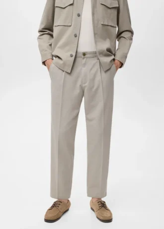 Bawełniane i lyocellowe spodnie z prostymi nogawkami i zakładkami