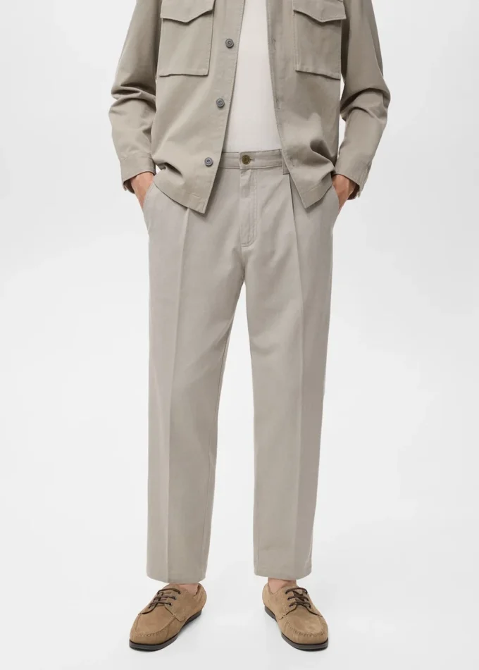 Bawełniane i lyocellowe spodnie z prostymi nogawkami i zakładkami