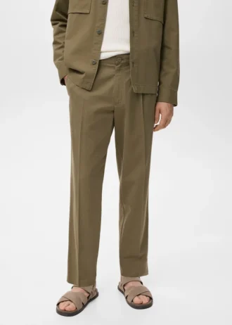 Bawełniane i lyocellowe spodnie z prostymi nogawkami i zakładkami