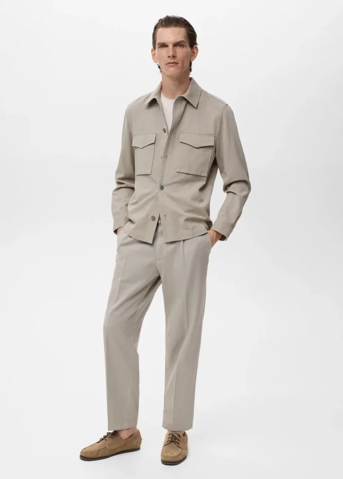 Bawełniane i lyocellowe spodnie z prostymi nogawkami i zakładkami