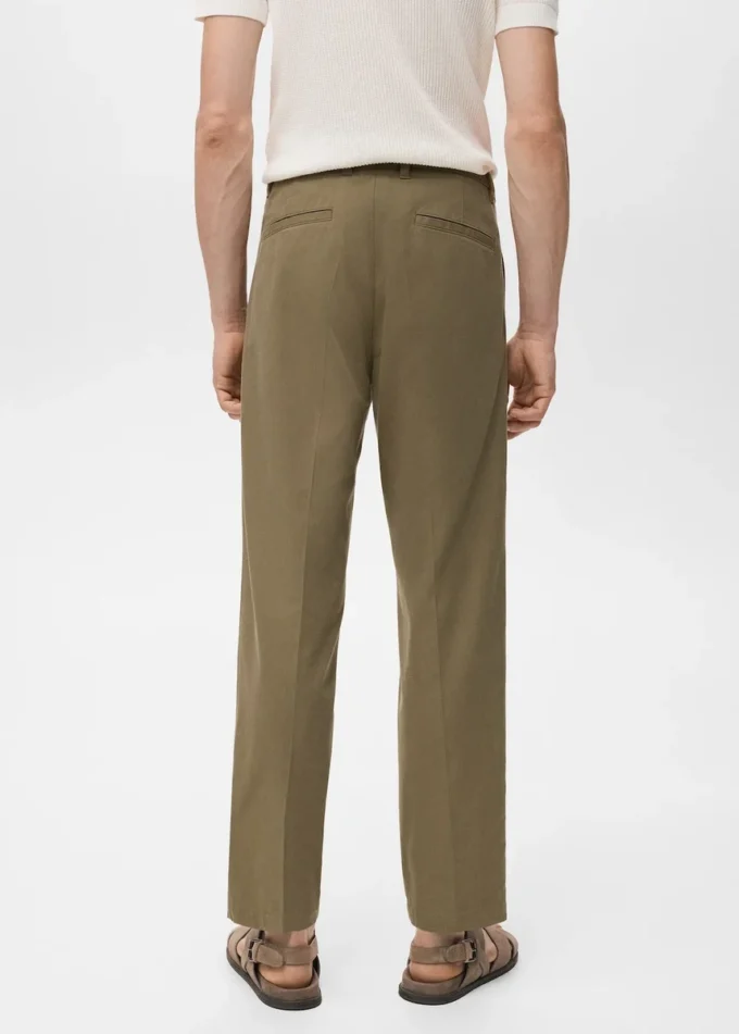 Bawełniane i lyocellowe spodnie z prostymi nogawkami i zakładkami