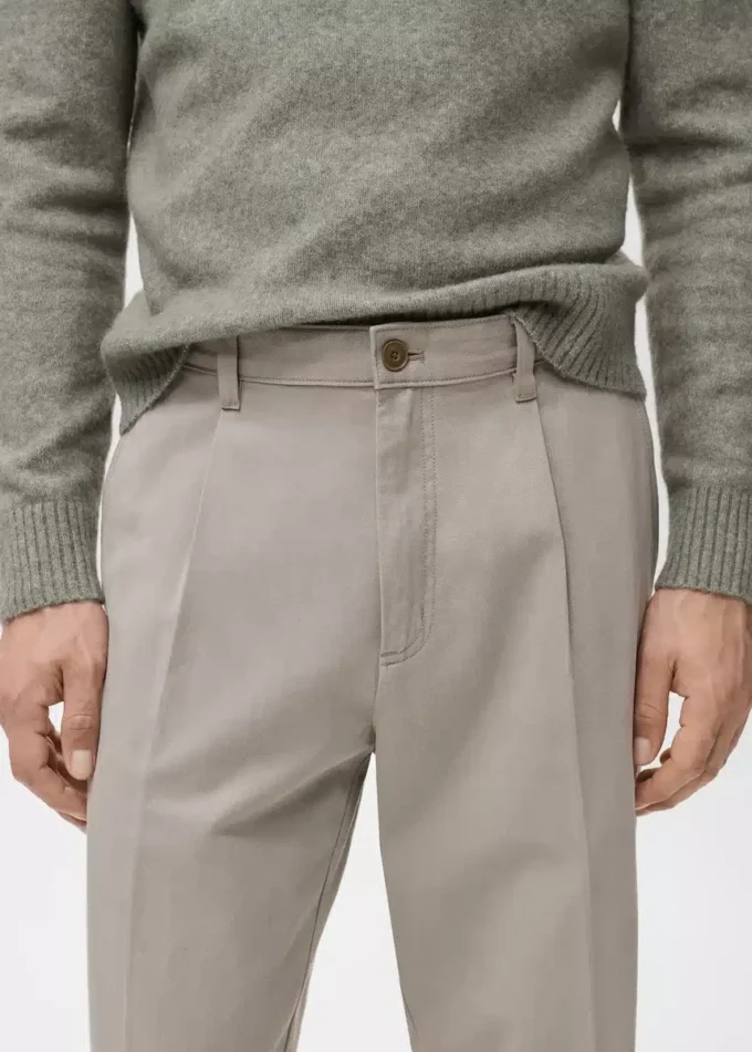 Bawełniane i lyocellowe spodnie z prostymi nogawkami i zakładkami