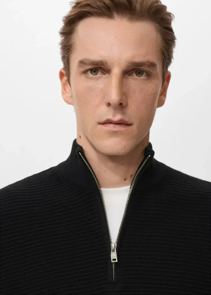 Bawełniany sweter z zamkiem przy szyi Bawełniany sweter z zamkiem przy szyi