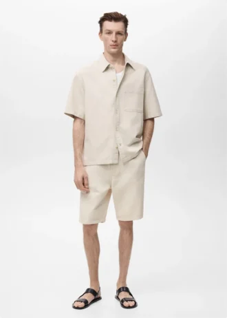 Bermudy z mieszanki lnu z sznurkiem