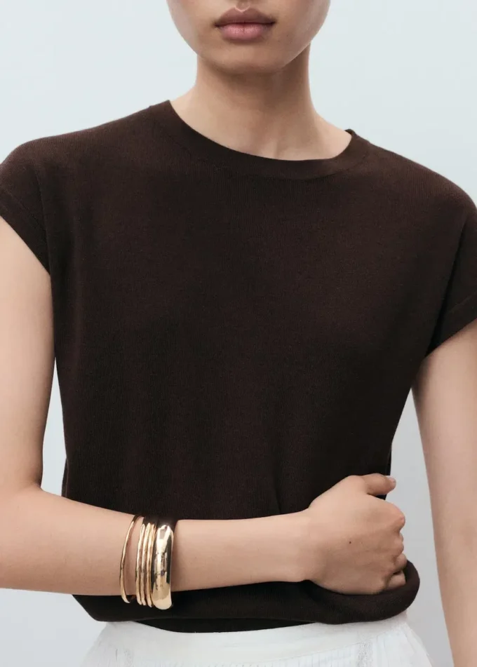 Bluza z dzianiny bawełnianej z krótkim rękawem Bluza z dzianiny bawełnianej z krótkim rękawem