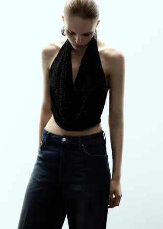 Bluzka z drapowanym dekoltem i kryształkami