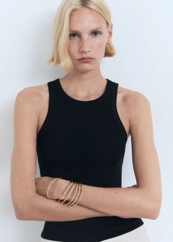 Bluzka z prążkowanej mieszanki bawełny Bluzka z prążkowanej mieszanki bawełny