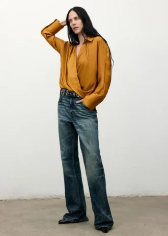 Bluzka z satyny z krzyżowanym dekoltem