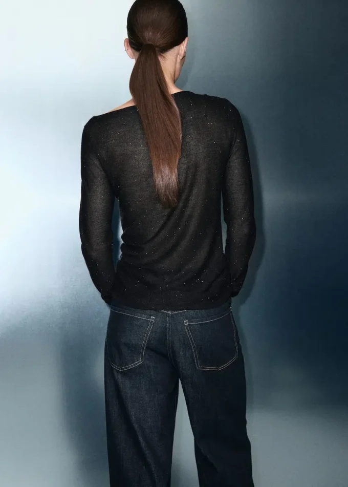 Błyszcząca bluzka z dekoltem w łódkę Błyszcząca bluzka z dekoltem w łódkę