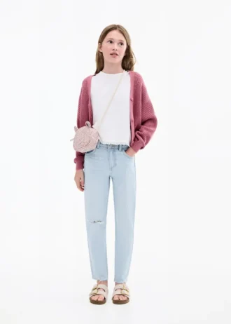 Dżinsy z ozdobnymi przetarciami w kroju mom fit Dżinsy z ozdobnymi przetarciami w kroju mom fit