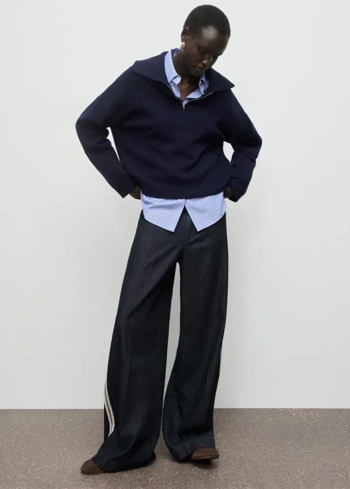 Dżinsy z szerokimi nogawkami w paski Dżinsy z szerokimi nogawkami w paski