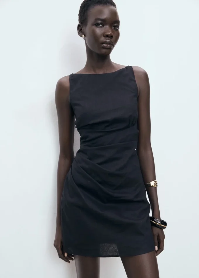 Drapowana sukienka z lnu Drapowana sukienka z lnu