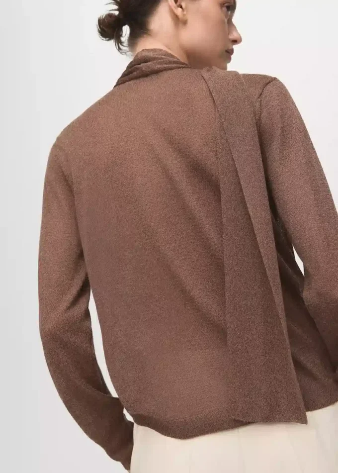 Drobno dziana kardigan z foulardem Drobno dziana kardigan z foulardem