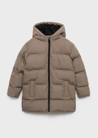 Długa pikowana kurtka z kapturem