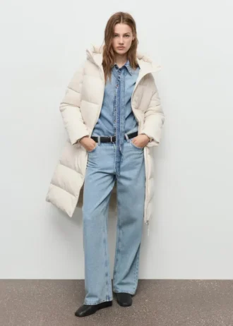 Długa pikowana kurtka z kapturem