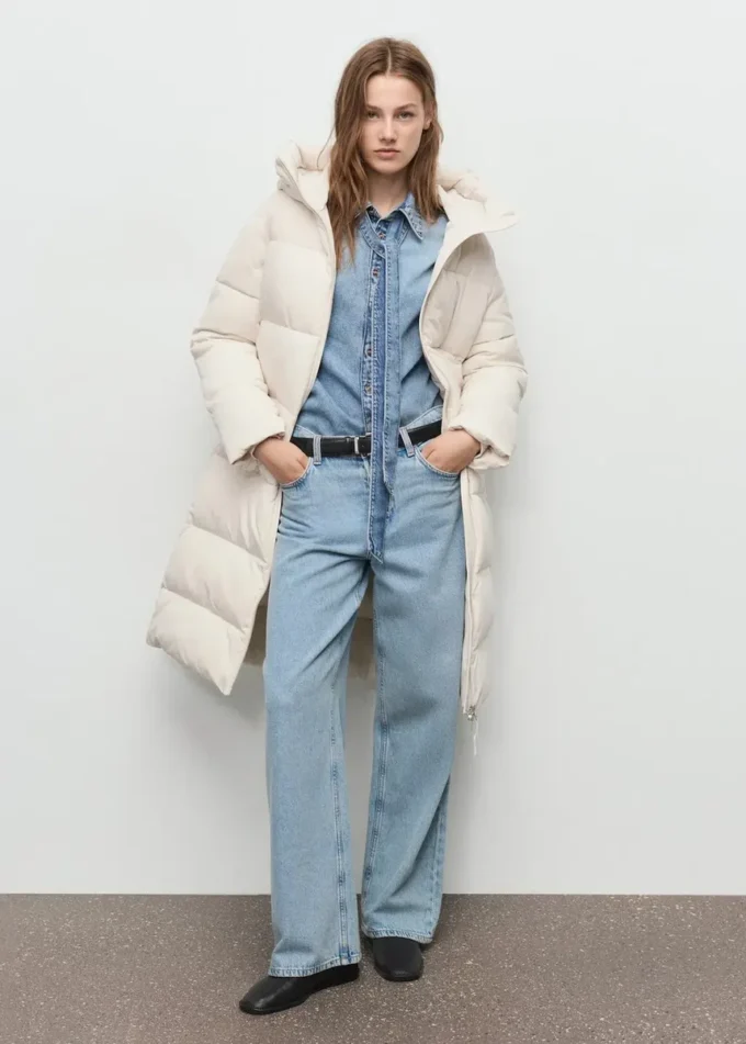 Długa pikowana kurtka z kapturem Długa pikowana kurtka z kapturem