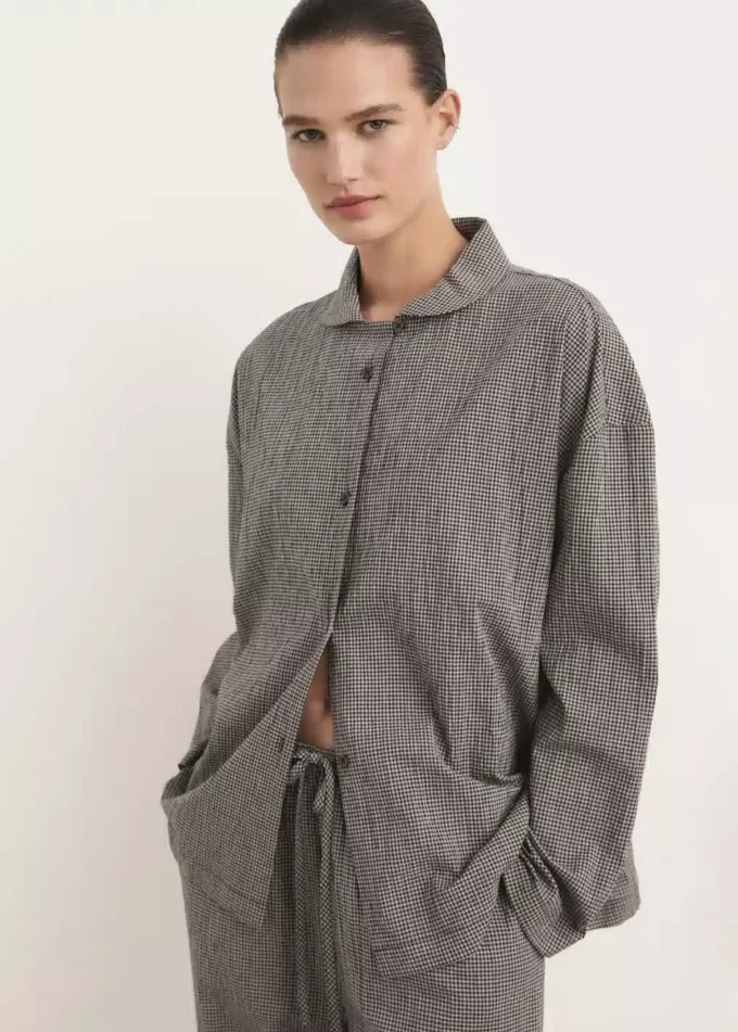 Dwuczęściowa bawełniana piżama w kratkę gingham Dwuczęściowa bawełniana piżama w kratkę gingham