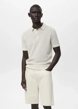 Dzianinowa koszulka polo z bawełny z wzorem koronki