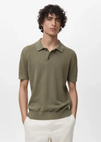 Dzianinowa koszulka polo z bawełny z wzorem koronki