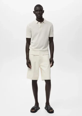 Dzianinowa koszulka polo z bawełny z wzorem koronki