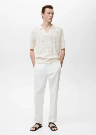 Dzianinowa koszulka polo z bawełny z wzorem koronki