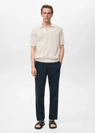 Dzianinowa koszulka polo z bawełny z wzorem koronki