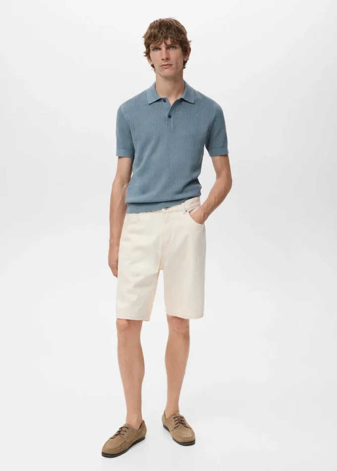 Dzianinowa koszulka polo z bawełny z wzorem koronki Dzianinowa koszulka polo z bawełny z wzorem koronki