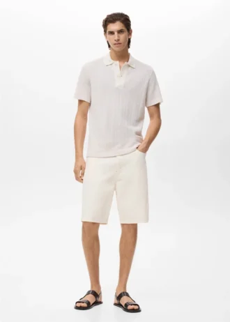 Dzianinowa koszulka polo z bawełny z wzorem koronki Dzianinowa koszulka polo z bawełny z wzorem koronki