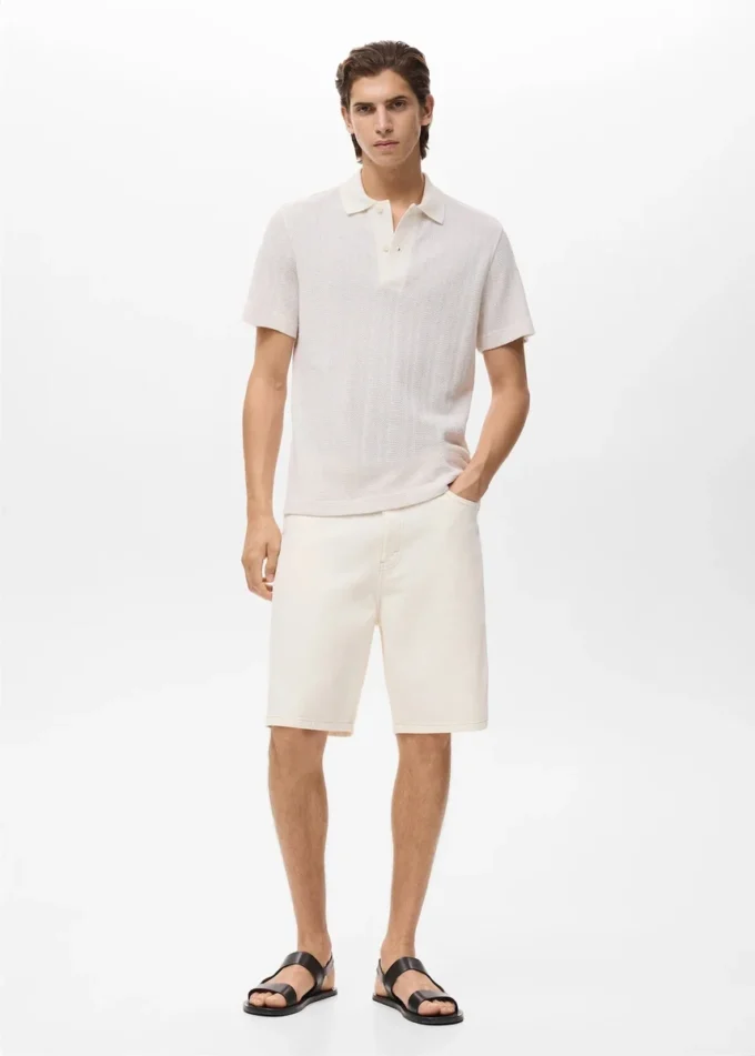 Dzianinowa koszulka polo z bawełny z wzorem koronki Dzianinowa koszulka polo z bawełny z wzorem koronki