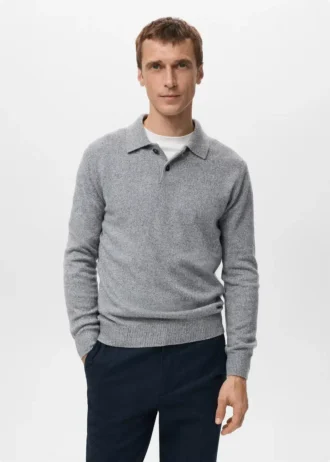 Dzianinowy sweter polo z mieszanki wełny