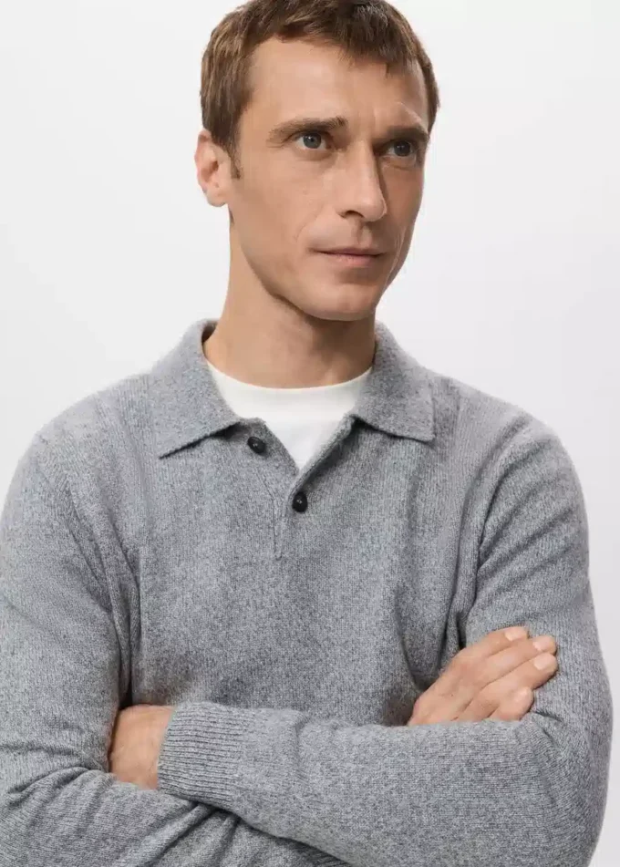 Dzianinowy sweter polo z mieszanki wełny Dzianinowy sweter polo z mieszanki wełny