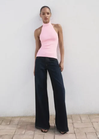 Dzianinowy top z wiązaniem na szyi