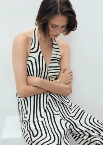 Kamizelka lniana z geometrycznym nadrukiem