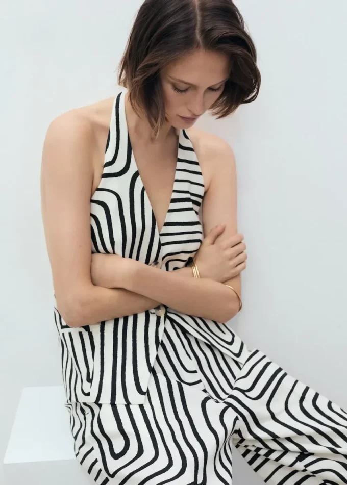 Kamizelka lniana z geometrycznym nadrukiem Kamizelka lniana z geometrycznym nadrukiem