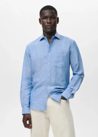 Koszula lniana z kieszeniami