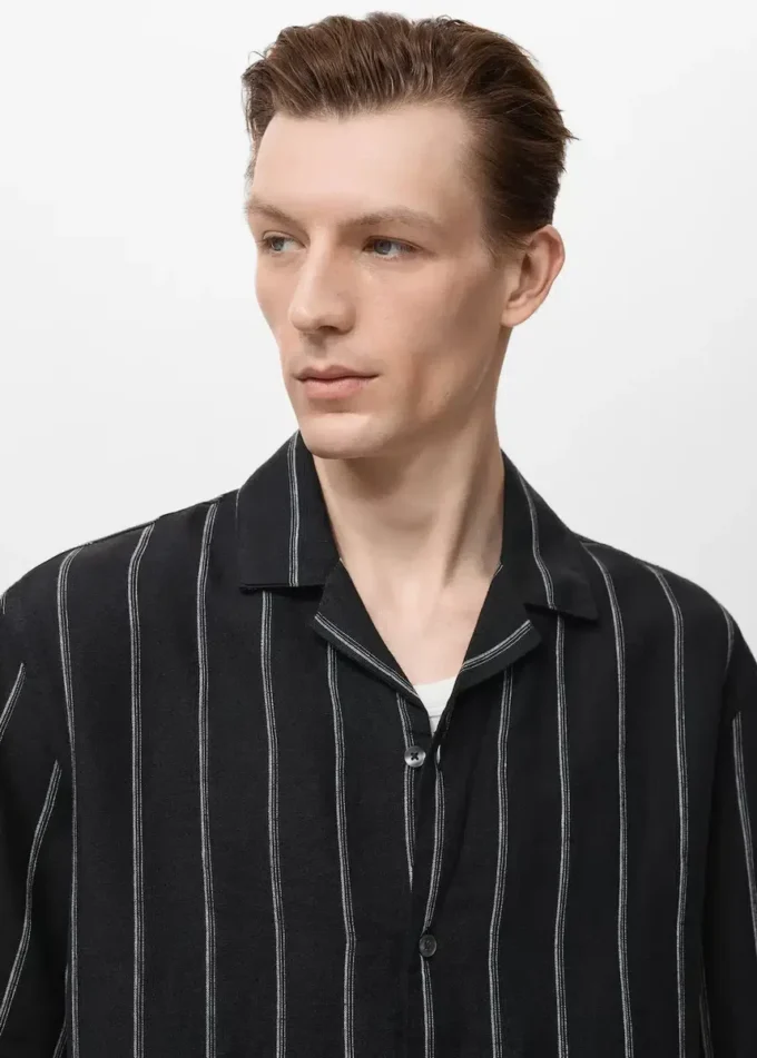 Koszula w paski z krótkim rękawem, 100% len Koszula w paski z krótkim rękawem, 100% len